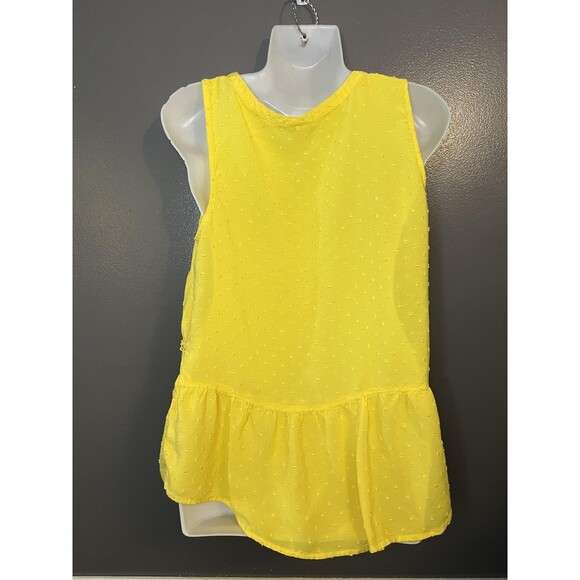 Merona Shirt Womens XL Yellow Sleeveless Swiss Dot Peplum Babydoll Split Neck - Picture 5 of 7